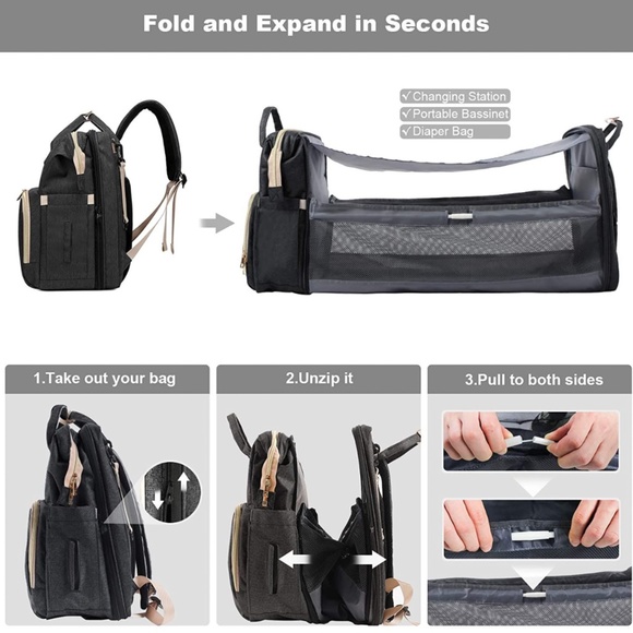 3 in 1 Multifunction Diaper Bag Backpack with Changing Station for Travel - Picture 3 of 5